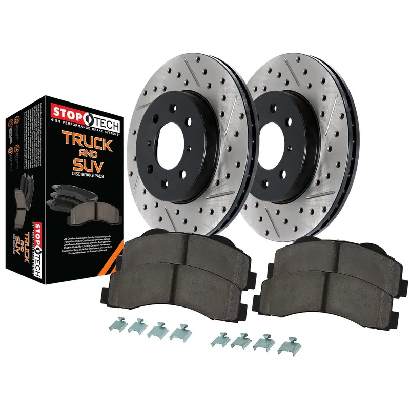 Stoptech 971.66535 Rear Axle Brake Kit – Slotted & Drilled Rotors With Matching Pads For Trucks 1