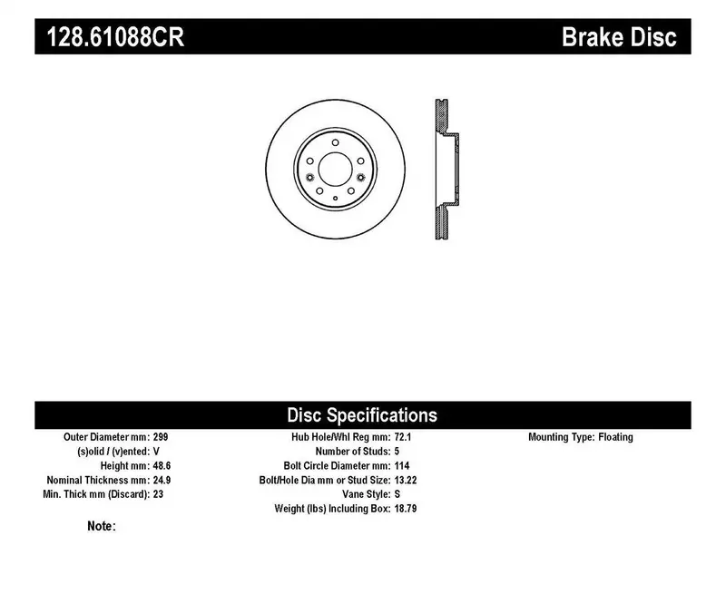 Stoptech Sport Cryo-Treated Front Right Brake Rotor – Cross-Drilled, Part #128.61088Cr 1