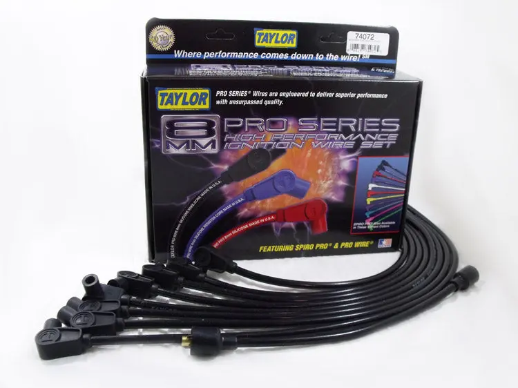 Taylor Cable 74072 8Mm Spiro-Pro Ignition Wire Set – Custom-Fit, Black, With 90°/135° Boots 1
