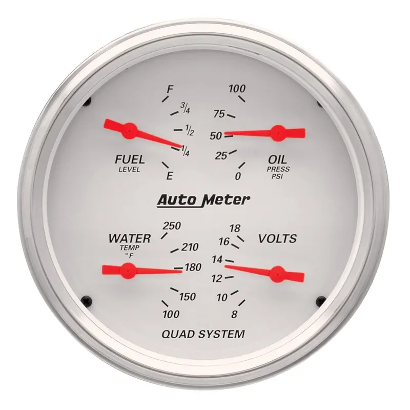 Autometer 1310 5In. Quad Gauge; 100 Psi/100-250 Deg.F/8-18V/240-33 O; Arctic White 1
